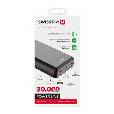 Swissten 30000mAh 20W Power Delivery Black (8595217479838)