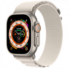 Apple Watch Ultra GPS + Cellular 49mm Titanium Case with Starlight Alpine Loop - Small (MQEY3/MQFQ3)