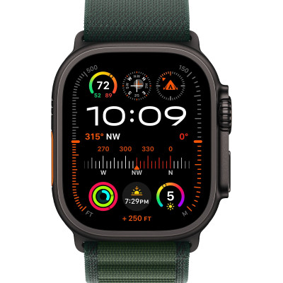 Apple Watch Ultra 2 GPS + Cellular 49mm Black Titan. Case w. Dark Green Alpine Loop - Large (MX4T3)