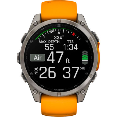 Garmin Fenix 8 47mm AMOLED Sapphire Titanium w. Spark Orange/Graphite Silicone Band (010-02904-10/11/19)
