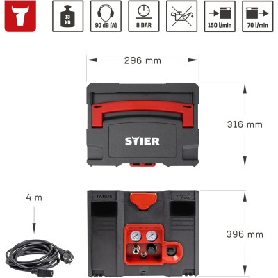 Безмасляный компрессор STIER Systainer SKT 160-8-6
